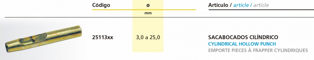 Sacabocados Cilíndrico. Medidas. Sacabocados Cilíndrico. Medidas.